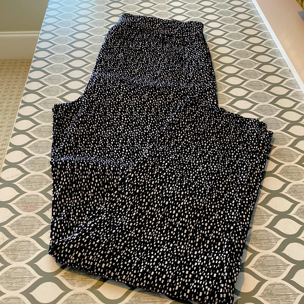 Slimsation By Multiples Black Straight Leg Pants with White Dot Print